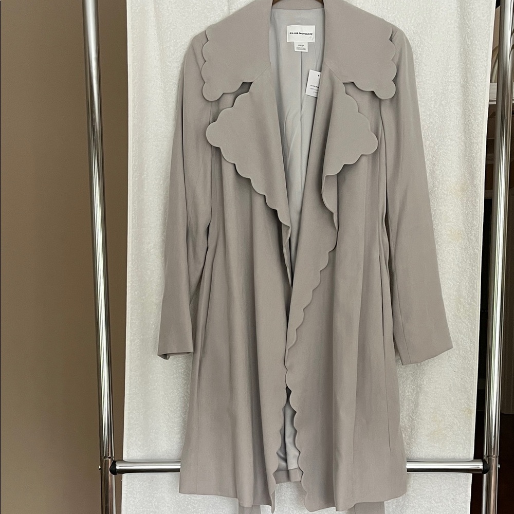 Club Monaco Scalloped Edge Trench Coat in Soft Gray